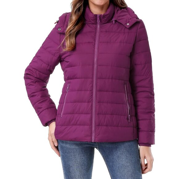 Womens Purple 100% Polyester Lightweight Waterproof Hooded Quilted Puffer Jacket - Picture 7 of 7